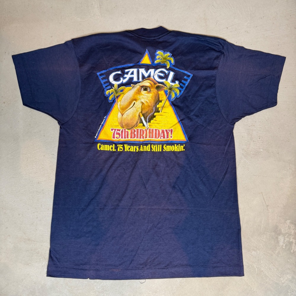 Vintage 1988 Camel Joe 75th Birthday T Shirt Mens Large Navy Blue Screen Stars